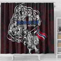 Norway Viking Blood Shower Curtain Nordic Runes and Shield of Ancestry in Tribal Knotwork