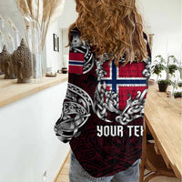 Personalized Norway Viking Blood Women Casual Shirt Nordic Runes and Shield of Ancestry in Tribal Knotwork