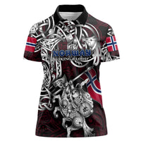 Personalized Norway Viking Blood Women Polo Shirt Nordic Runes and Shield of Ancestry in Tribal Knotwork