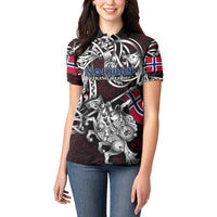 Personalized Norway Viking Blood Women Polo Shirt Nordic Runes and Shield of Ancestry in Tribal Knotwork