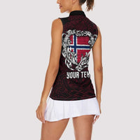 Personalized Norway Viking Blood Women Sleeveless Polo Shirt Nordic Runes and Shield of Ancestry in Tribal Knotwork