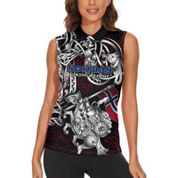 Personalized Norway Viking Blood Women Sleeveless Polo Shirt Nordic Runes and Shield of Ancestry in Tribal Knotwork