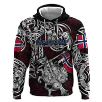 Personalized Norway Viking Blood Zip Hoodie Nordic Runes and Shield of Ancestry in Tribal Knotwork