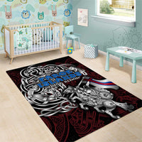 Faroe Islands Viking Blood Area Rug Nordic Runes and Shield of Ancestry in Tribal Knotwork