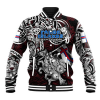 Personalized Faroe Islands Viking Blood Baseball Jacket Nordic Runes and Shield of Ancestry in Tribal Knotwork