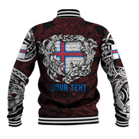 Personalized Faroe Islands Viking Blood Baseball Jacket Nordic Runes and Shield of Ancestry in Tribal Knotwork