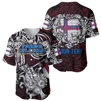 Personalized Faroe Islands Viking Blood Baseball Jersey Nordic Runes and Shield of Ancestry in Tribal Knotwork