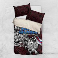 Faroe Islands Viking Blood Bedding Set Nordic Runes and Shield of Ancestry in Tribal Knotwork