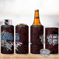 Faroe Islands Viking Blood 4 in 1 Can Cooler Tumbler Nordic Runes and Shield of Ancestry in Tribal Knotwork
