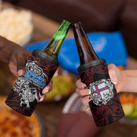 Faroe Islands Viking Blood 4 in 1 Can Cooler Tumbler Nordic Runes and Shield of Ancestry in Tribal Knotwork