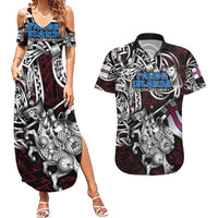 Personalized Faroe Islands Viking Blood Couples Matching Summer Maxi Dress and Hawaiian Shirt Nordic Runes and Shield of Ancestry in Tribal Knotwork