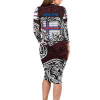 Personalized Faroe Islands Viking Blood Family Matching Long Sleeve Bodycon Dress and Hawaiian Shirt Nordic Runes and Shield of Ancestry in Tribal Knotwork