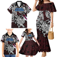 Personalized Faroe Islands Viking Blood Family Matching Mermaid Dress and Hawaiian Shirt Nordic Runes and Shield of Ancestry in Tribal Knotwork