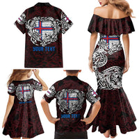 Personalized Faroe Islands Viking Blood Family Matching Mermaid Dress and Hawaiian Shirt Nordic Runes and Shield of Ancestry in Tribal Knotwork