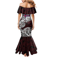 Personalized Faroe Islands Viking Blood Family Matching Mermaid Dress and Hawaiian Shirt Nordic Runes and Shield of Ancestry in Tribal Knotwork
