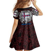 Personalized Faroe Islands Viking Blood Family Matching Short Sleeve Bodycon Dress and Hawaiian Shirt Nordic Runes and Shield of Ancestry in Tribal Knotwork