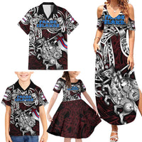 Personalized Faroe Islands Viking Blood Family Matching Summer Maxi Dress and Hawaiian Shirt Nordic Runes and Shield of Ancestry in Tribal Knotwork