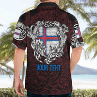 Personalized Faroe Islands Viking Blood Hawaiian Shirt Nordic Runes and Shield of Ancestry in Tribal Knotwork