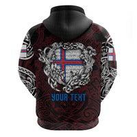 Personalized Faroe Islands Viking Blood Hoodie Nordic Runes and Shield of Ancestry in Tribal Knotwork