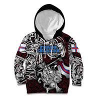 Personalized Faroe Islands Viking Blood Kid Hoodie Nordic Runes and Shield of Ancestry in Tribal Knotwork