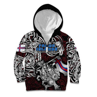 Personalized Faroe Islands Viking Blood Kid Hoodie Nordic Runes and Shield of Ancestry in Tribal Knotwork