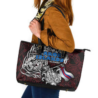 Faroe Islands Viking Blood Leather Tote Bag Nordic Runes and Shield of Ancestry in Tribal Knotwork