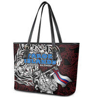 Faroe Islands Viking Blood Leather Tote Bag Nordic Runes and Shield of Ancestry in Tribal Knotwork