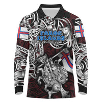Personalized Faroe Islands Viking Blood Long Sleeve Polo Shirt Nordic Runes and Shield of Ancestry in Tribal Knotwork