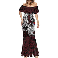 Personalized Faroe Islands Viking Blood Mermaid Dress Nordic Runes and Shield of Ancestry in Tribal Knotwork