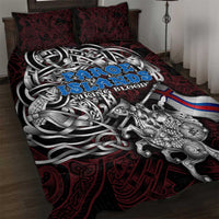 Faroe Islands Viking Blood Quilt Bed Set Nordic Runes and Shield of Ancestry in Tribal Knotwork