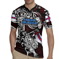 Personalized Faroe Islands Viking Blood Rugby Jersey Nordic Runes and Shield of Ancestry in Tribal Knotwork