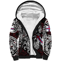 Personalized Faroe Islands Viking Blood Sherpa Hoodie Nordic Runes and Shield of Ancestry in Tribal Knotwork