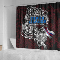 Faroe Islands Viking Blood Shower Curtain Nordic Runes and Shield of Ancestry in Tribal Knotwork