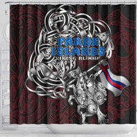Faroe Islands Viking Blood Shower Curtain Nordic Runes and Shield of Ancestry in Tribal Knotwork