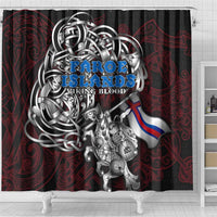 Faroe Islands Viking Blood Shower Curtain Nordic Runes and Shield of Ancestry in Tribal Knotwork