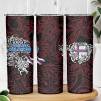 Faroe Islands Viking Blood Skinny Tumbler Nordic Runes and Shield of Ancestry in Tribal Knotwork