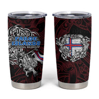 Faroe Islands Viking Blood Tumbler Cup Nordic Runes and Shield of Ancestry in Tribal Knotwork