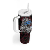 Faroe Islands Viking Blood Tumbler With Handle Nordic Runes and Shield of Ancestry in Tribal Knotwork