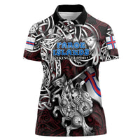 Personalized Faroe Islands Viking Blood Women Polo Shirt Nordic Runes and Shield of Ancestry in Tribal Knotwork