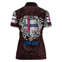 Personalized Faroe Islands Viking Blood Women Polo Shirt Nordic Runes and Shield of Ancestry in Tribal Knotwork