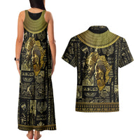 Egypt Pharaoh Couples Matching Tank Maxi Dress and Hawaiian Shirt Egyptian Hieroglyphs and Symbols - Wonder Print Shop