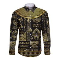 Egypt Pharaoh Long Sleeve Button Shirt Egyptian Hieroglyphs and Symbols - Wonder Print Shop