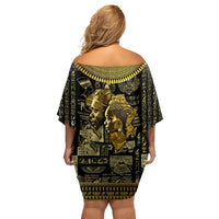 Egypt Pharaoh Off Shoulder Short Dress Egyptian Hieroglyphs and Symbols - Wonder Print Shop