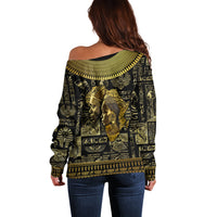 Egypt Pharaoh Off Shoulder Sweater Egyptian Hieroglyphs and Symbols - Wonder Print Shop