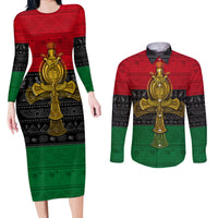 Pan African Ankh Couples Matching Long Sleeve Bodycon Dress and Long Sleeve Button Shirts - Wonder Print Shop