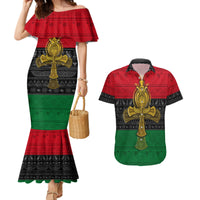 Pan African Ankh Couples Matching Mermaid Dress and Hawaiian Shirt - Wonder Print Shop