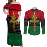 Pan African Ankh Couples Matching Off Shoulder Maxi Dress and Long Sleeve Button Shirts - Wonder Print Shop