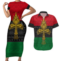 Pan African Ankh Couples Matching Short Sleeve Bodycon Dress and Hawaiian Shirt - Wonder Print Shop