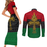 Pan African Ankh Couples Matching Short Sleeve Bodycon Dress and Long Sleeve Button Shirts - Wonder Print Shop