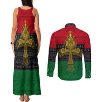Pan African Ankh Couples Matching Tank Maxi Dress and Long Sleeve Button Shirts - Wonder Print Shop